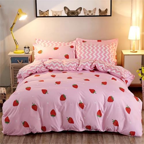 Freyamy Kinderbettwäsche 100x135cm 2teilig Rosa Rot Cartoon Erdbeere Kinder Wendebettwäsche Gebürstet Microfaser Weiche Mädchen Bettwaren-Sets Bettbezug mit Reißverschluss und Kissenbezug 40x60cm Freyamy Kinderbettwäsche 100x135cm 2teilig Rosa Rot Cartoon Erdbeere Kinder Wendebettwäsche Gebürstet Microfaser Weiche Mädchen Bettwaren-Sets Bettbezug mit Reißverschluss und Kissenbezug 40x60cm