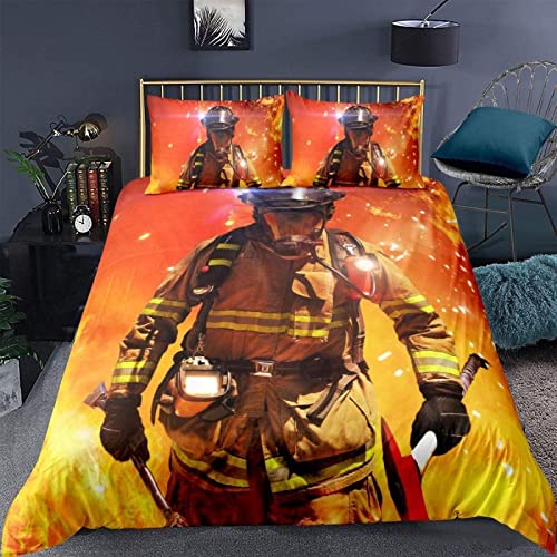 Bettwäsche 220x240? 3D Feuerwehr Rettung Bettwäsche Set Weich Bequem 100% Mikrofaser Bettbezug mit 2 Kissenbezug 80x80 cm 3 Teiliger Bettbezüge Set für Kinder Jungen Mädchen