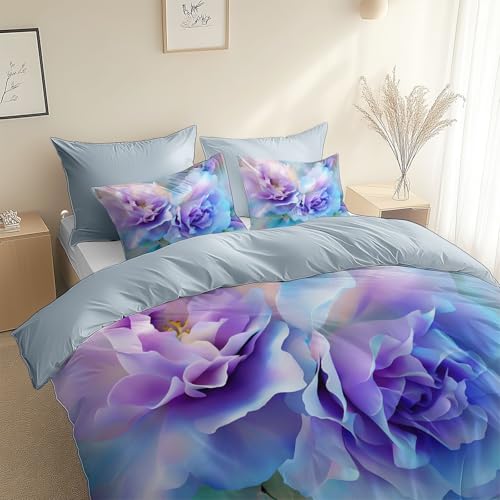 Generisch Hellgrau Bettwäsche, 155 X 220 cm Aquarell Stil Verträumte Rosen Bettwäsche-Sets, Enthält 1 Bettbezug Und 2 Kissenbezug 80 X 80 cm, Für Allergiker Geeignet - Weich Und Bügelfrei