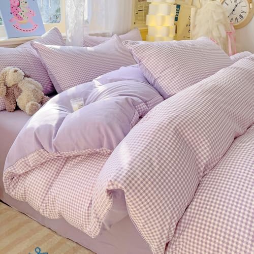 Nayoroom Bettwäsche 135x200 Lila Weiß Kariert Landhausstil Style Bettbezug 2teilig Violett Karo Gingham Gewaschene Mikrofaser Renforce Bettwäsche-Sets mit Reißverschluss und 1 Kissenbezug 80x80 cm Nayoroom Bettwäsche 135x200 Lila Weiß Kariert Landhausstil Style Bettbezug 2teilig Violett Karo Gingham Gewaschene Mikrofaser Renforce Bettwäsche-Sets mit Reißverschluss und 1 Kissenbezug 80x80 cm