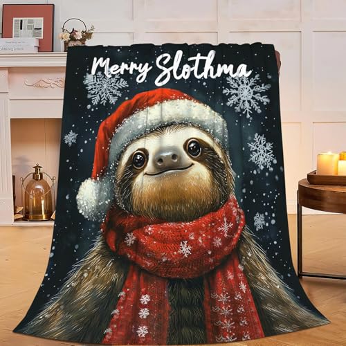 fifbird Flanell-Fleece-Decke, Weihnachts-Faultier, weich, gemütlich, niedlich, Faultier, warm, Faultier, Bettwäsche, Tierdekoration, Geschenke, für Mädchen, Jungen, Kinder, Erwachsene, Frauen, Bett