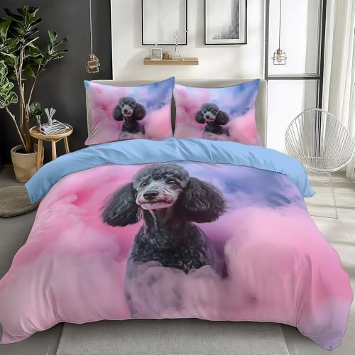 Quixora Bettwäsche-Set 135 x 200 cm Bettbezug Set Fantasy Tier Hund Pudel Drucken für Jungen Kind Hypoallergen Drucken Bettwäsche Mikrofaser Hellblau Bettbezug mit Reißverschluss