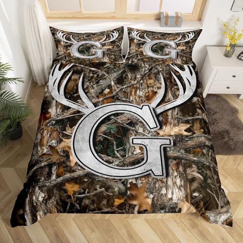 Homewish Rustikale Camo Bettwäsche 135x200 Jagd Hirsche Bettbezug Buchstabe Initial G Camouflage für Kinder Jungen Mädchen Erwachsene Bettwäsche Set Western Animal Country Bettset 1 Kissenbezug