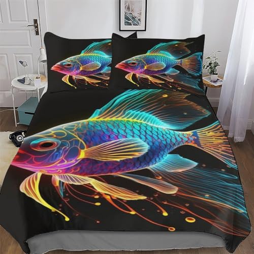 LTTTT Fisch Bettbezug-2teilig Set Mit Kissenbezügen Mikrofaser Bettbezüge Bettwäsche Für Erwachsene Kinder Angenehme Deckenbezug Single(135x200cm)
