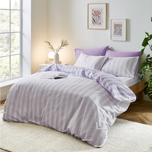 Sassy B Bedding Stripe Tease Wende-Bettwäsche-Set für Einzelbett mit Kissenbezug, Flieder