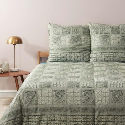 Bassetti BOLSENA Bettwäsche + 1 Kissenhülle, aus 100% Baumwollsatin, in der Farbe Grün V2, Maße: 135x200 cm + 80x80 cm - 9326729