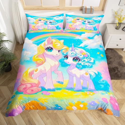 Mädchen Einhorn Bettbezug für Kinder Teenager Erwachsene,Cartoon Weißes Pferd Bettwäsche set 135x200,Regenbogen Tröster Abdeckung,Öl Kunst Blumen Bett Set mit 1 Kissenbezug Schlafzimmer Dekor Mädchen Einhorn Bettbezug für Kinder Teenager Erwachsene,Cartoon Weißes Pferd Bettwäsche set 135x200,Regenbogen Tröster Abdeckung,Öl Kunst Blumen Bett Set mit 1 Kissenbezug Schlafzimmer Dekor