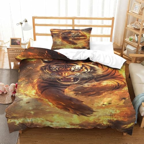 QADDKRTEV Tiger Bettbezug Bettwäsche Kinderbettwäsche Reißverschluss Mit Kissenbezug Betten Set Für Jungen Und Mädchen, Kinder Single?135x200cm?