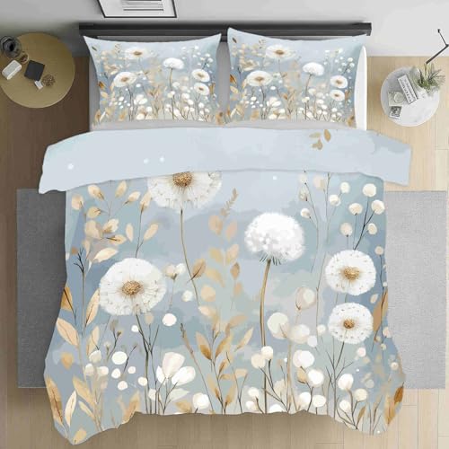 Dppyuxa Herbst Pusteblume Bettbezug 155x220 Geblümt Wildblumen Microfaser Weich Bügelfreie Bettwäsche Set Pflanzen Blatt Deckenbezug Weich 2 Kissenbezüge 80x80 mit Reißverschluss