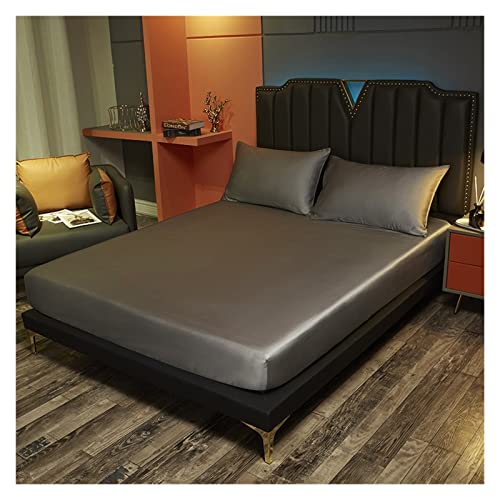 Bettwäsche aus Eisseide Seidenbett-Spannbettlaken tief 25 cm Matratzenbezug aus echter Seide in individueller Größe Luxus-High-End-Bettwäsch e für Zuhause(Grey,Pillowcase48 x74cmx2)