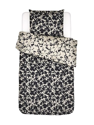 ESSENZA Bettwäsche Imara Anthrazit, 135x200 + 1x 80x80 cm - 100% Baumwollpercale 200TC - Blumen