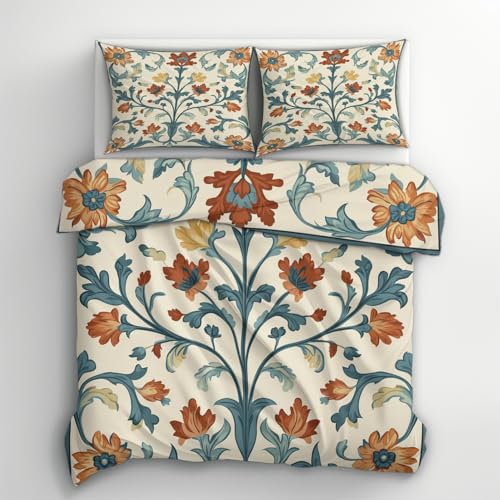 Generisch Bettwäsche Vintage Blumen 135x200, William Morris Stil Motiv Wendebettwäsche & Deko, Weiche Microfaser Bettbezug mit Reißverschluss und 1 Kissenbezug 80x80, 2tlg - ASD5006