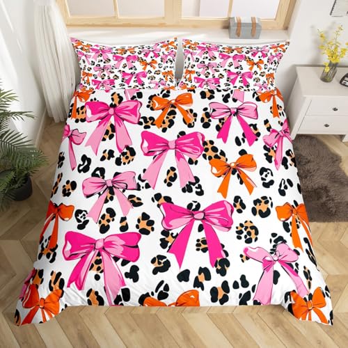 Homemissing Bogen Bettwäsche-Set Leopard Bettbezug Set für Jungen Mädchen Bowknot Bettwäsche Set 155x220cm 2 Stück Gepard Zimmer Dekor atmungsaktive weiche leichte Mikrofaser
