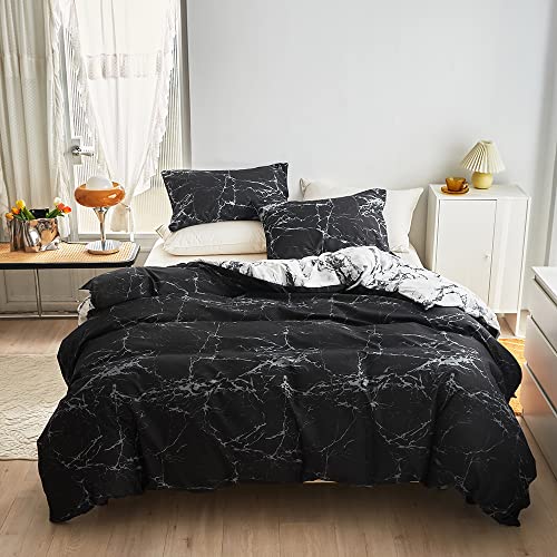 WUMIUER Marmoriert Bettwäsche 240x220 Set 3 Teilig, Schwarz Weiß Marmor Wendebettwäsche Leicht Weich Mikrofaser Bettbezug 240x220cm und 2 Kissenbezüge 80x80cm mit Reißverschluss