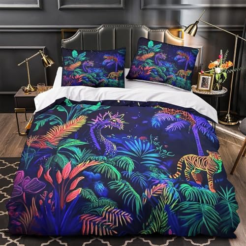 VOXYTMLWG Neon Leopard Hautfreundlich 3D-gedrucktes digital Fantasy Bettbezug Bettwäsche 3 Stück mit Reißverschluss Bequem for Erwachsene,Kinder,Männer ,Fans Single?135x200cm?