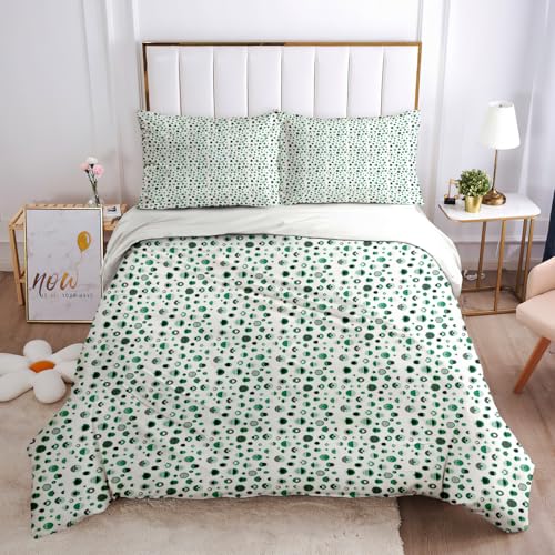 SVTUSR Bettwäsche 135X200 Kinder Mikrofaser 3 Teilig - 3D Moderne Mode Stil Abstrakte Kunst Grüne Punkte Druck Muster Winter Bettbezug Set, Weiche Flauschige Bettbezüge Mit Reißverschluss Und 2 Kis