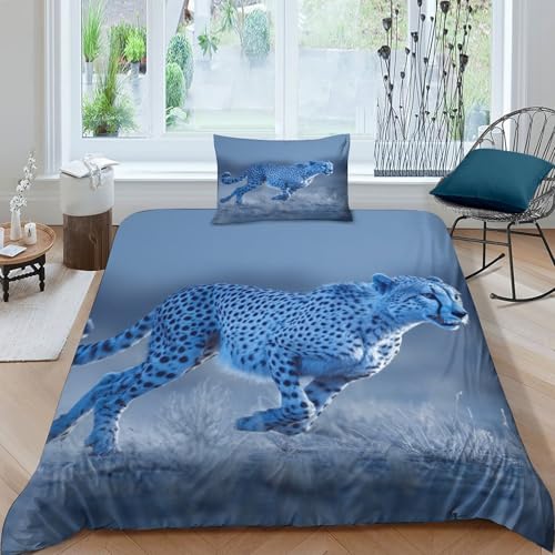 Bettwäsche-Set Blauer Leopard läuft unter blauem Himmel in Afrika Wildnis Bettbezug 3 Teiliges,Microfaser Mit Kissenbezüg, Bedruckt Motiv: Für Erwachsene Kinder Single?135x200cm? Bettwäsche-Set Blauer Leopard läuft unter blauem Himmel in Afrika Wildnis Bettbezug 3 Teiliges,Microfaser Mit Kissenbezüg, Bedruckt Motiv: Für Erwachsene Kinder Single?135x200cm?