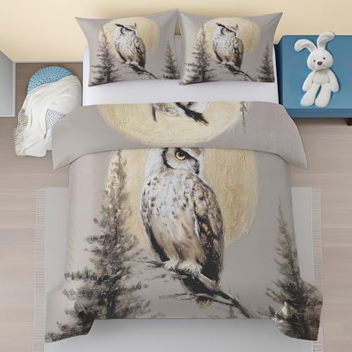 Generisch Eule Bettwäsche 155x220, Vögel Muster Bettwäsche-Sets, Natur Tiere Mikrofaser mit Reißverschluss 3 Teilig, Enthält 1 Bettbezug und 2 Kissenbezuge 80x80 X9jT49