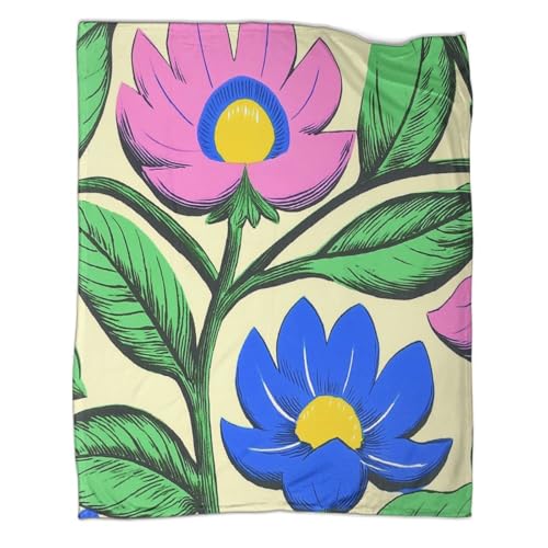 ZBOLI Große Blumen Überwürfe,Blau-Grün-Pi nk Weiche Und Leichte Ganzjahresdecke,Picknick, Reise,Heimdekoration,Bett wäsche Für Teenager Und Erwachsene 50x60inch(127x152cm)