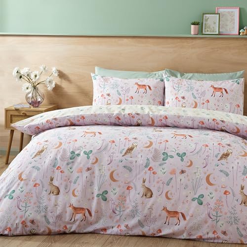 Catherine Lansfield Enchanted Twilight Animals Wende-Bettwäsche-Set für Doppelbett mit Kissenbezügen, Lila