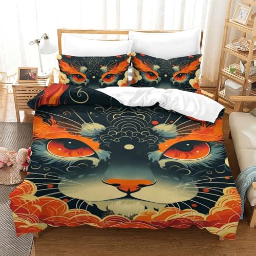 QIAVXZIP 3D-Druck Tiger 3 Teilig Bettwäsche-Sets Weiche Microfaser Mit Leichtläufigem Reißverschluss 2 Kissenbezug Weich Und Bügelfrei Für Kinder Single?140x200cm?