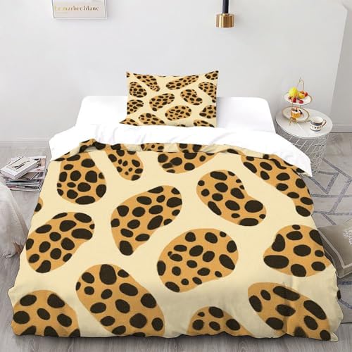 DOXLITVT Leopard Print Black Bettwäsche Kinderbettwäsche-Set Reißverschluss Mit Kissenbezügen Fashion Land Animals Betten Set Für Jungen Und Mädchen,Kinder Single?135x200cm?