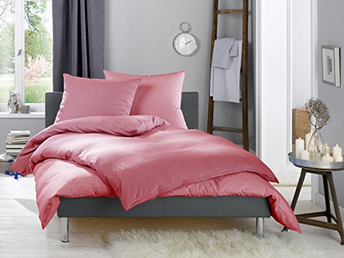 Lorena Feinflanell warme Winter Bettwäsche Streifen Daphne 100% Baumwolle gestreift (Burgund-rot, Kissenbezug 80 cm x 80 cm)