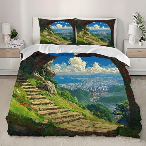 3D Bettwäsche135x200 cm Weich Mikrofaser Bergblick 3teilig Bettbezug mit Reißverschluss Hypoallergen mithochwertigen NatüRliche Landschaft Bettwäsche-Sets für Kinder Jugend