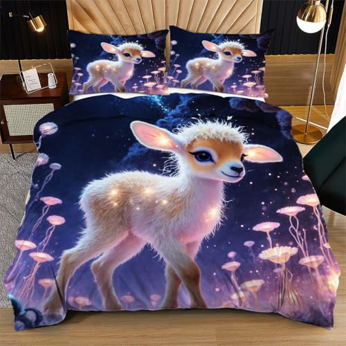 Nuphtun Quadratisches Bettwäsche Set 180x200 Rosa Hirsch, 3D Bettdeckenbezug Quadratisch mit 2 Kissenbezügen | Luxuriöse Microfaser-Qualität | Extrem weich und anschmiegsam L146-