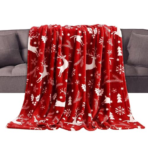 Weihnachtsüberwürfe – elegante Flanell-Schneeflocken-Ste ppdecke, luxuriös, rot, festlich, gemütlich, warm, Winterabende, stilvoller Elch-Motiv, Überwurf, hochwertige dekorative Bettwäsche, weiche