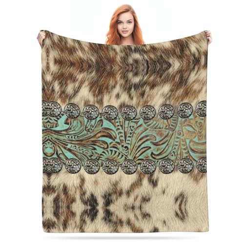 Flanell-Fleecedecke, Western-Stil, Country, Cowboy, Braun, Beige, Blaugrün, Türkis, modisches Muster, leicht, gemütlich, Bett, weiche Passform, Couch, Sofa, für Zuhause, Bettwäsche, Wohndecken