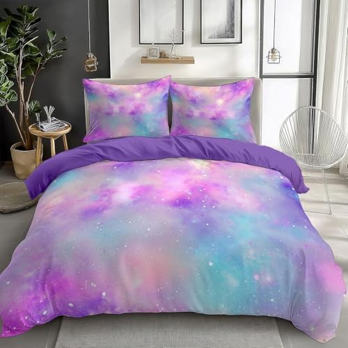 YZQGLHP Kinder Bettwäsche Set Lila Bettwäsche 135x200 cm Jungen Bettbezug für Mädchen Kids Microfaser Himmlische Qualität Betten Set mit 1 Kissenbezug 80x80cm Einzelbett