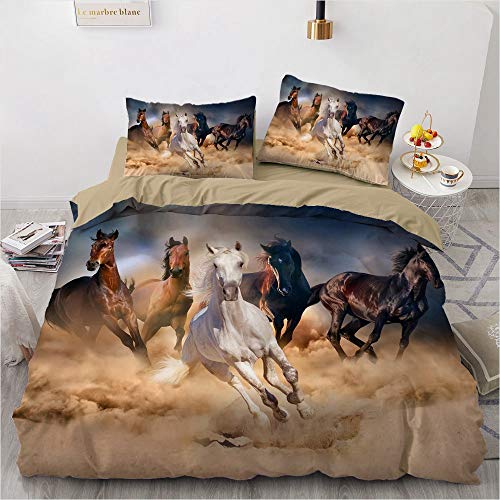 NEWAT 3D-Bettwäsche-Set für Kinder, Motiv: wilde Pferde, Laufende Pferde, für Jungen und Mädchen, 200 x 200 cm