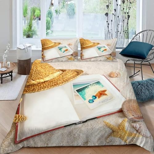 Pechiwuo Bettwäsche 200x200 cm Strand Bettwäsche-Sets Meer Bettbezug Winter Weiche Mikrofaser Bettwäsche-Set Bettbezug 200x200 cm + 2 Kissenbezug 80x80 cm S319
