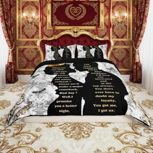 feelingyou Mode Silhouette Kinder Bettdecke M Größe Krone Paar Schmetterling Romantisch Troster Abdeckung für Jungen Mädchen Barock Blumen Vintage Schwarz Bettwäsche Set(1 Kissenbehälter)