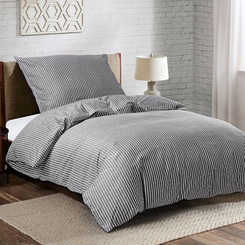 HENGWEI Bettwäsche-Set 135x200 cm, 100% Baumwolle Oeko-TEX Zertifiziert, Atmungsaktiv & kuschelig, mit Reißverschluss Bettbezug 135x200 + Kissenbezug 80x80, Grau gestreift 120 g/m² HENGWEI Bettwäsche-Set 135x200 cm, 100% Baumwolle Oeko-TEX Zertifiziert, Atmungsaktiv & kuschelig, mit Reißverschluss Bettbezug 135x200 + Kissenbezug 80x80, Grau gestreift 120 g/m²
