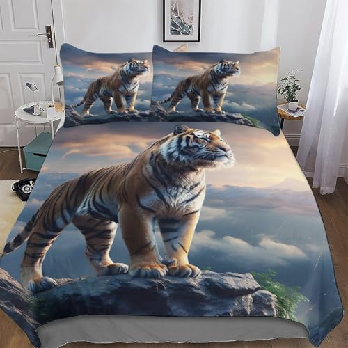 GGJJTT Tiger Tröster Abdeckungsset 2 Stück, Bettbezug Bettwäsche Set, Für Jungen Mädchen Schlafzimmer Deckenbezug Mit Kissenbezug Single135x200cm