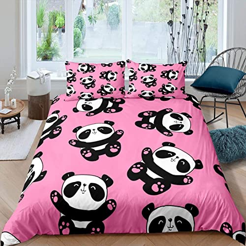CHCHNXY Bettwäsche 135x200,Pink Panda Flauschige Weich Microfaser Bettbezug Mit Reißverschluss,Für Kinder Jungen Mädchen Junge Bettwäsche-Sets(1*Kissen bezug 80x80cm