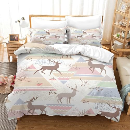 GDEKCIEAS Silhouette, Hirsch, Wald Pflanzen 3D Gedruckter Bettbezug Set Bettwäschegarnitur Mädchen Junge Kinder Bettwäsche Und Kissenbezüge Reissverschluss Weich Microfaser 3 Teilig Single?140x200cm?