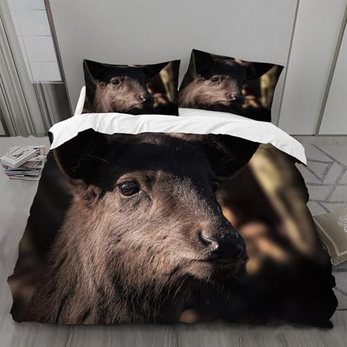 Bettwäsche 155x220 Elch Bettwaesche 155x220 Tier 3D Bettzeug Set Winter Weich Kuschelige Mikrofaser Bettwäsche-Sets Bettbezug mit 2 x Kissenbezug 80x80 cmY15