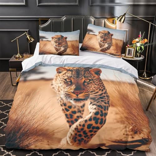 VOXYTMLWG Leopard Weich 3D Gedruckt 3 Teilig Bettwäsche mit Reißverschluss Hautfreundlich Leuchtend Fur Bettbezug for Erwachsene,Frauen,Mädche n,Kinder Single?135x200cm?