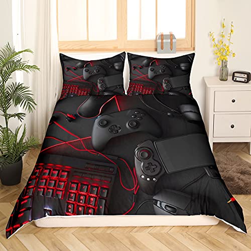 Homewish Spiel Trösterabdeckung Moderner Sci-Fi-Stil Gamepad Gaming Bettwäsche-Set Spielkonsole Bettbezug für Teen Jungs Spieler Videospiel Regler Bettbezug Mit Reißverschlüssen,135x20 0