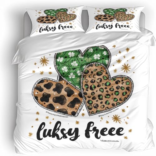 Glückliche Leopard Triblad Bettwäsche 135X200Cm Kinder Junge Mädchen 3D Effekt Bettbezug Jugendliche Bettwäsche-Set Mikrofaser Bettbezug Mit Reißverschluss Und 2 Kissenbezug 80X80Cm