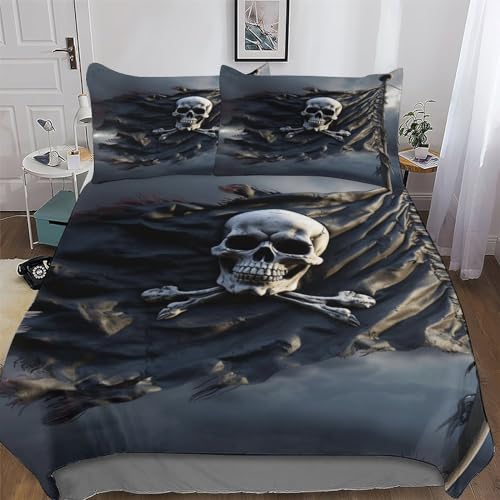 AASWDDS Totenkopf Pirate Bettwäsche Set Bettbezug Bettbezüge Für Mädchen Jungen 2 Stück Mit Kissenbezug Weiche Angenehme Bettdeckenbezug, Single(135x200cm)