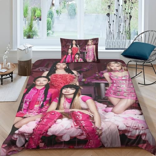 EOASNRTCB Bettwäsche Mikrofaser Bettbezug Mit Kissenbezüge Black Pink 3D Bettwäsche Sets Weiche Und Angenehme Schlafkomfort Für Kinder Mit Verdecktem Reißverschluss Single?135x200cm?