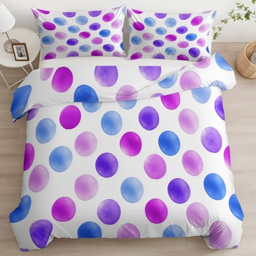 Generisch Bettbezug Set Aquarell Minimalistisch Punkte 155 X 220 cm Für Erwachsene Jungen Mädchen, 3D Bedruckte Bettwäsche-Set Mit 2 Kissenbezügen, Lila Bettbezug