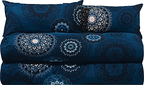 Erwin Müller Bettwäsche Sparpaket 4-TLG. Mako-Satin Mandala dunkelblau Größe 40x80 cm / 135x200 cm - feinfädig, temperaturausgleichend, atmungsaktiv, 100% Baumwolle, mit Reißverschluss