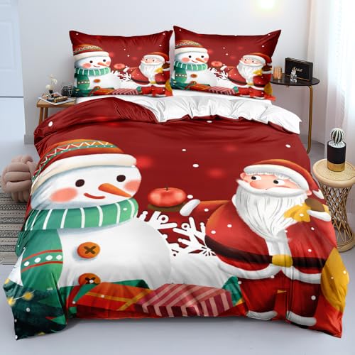 YASMENG Weihnachten Bettwäsche 135x200 4 Teilig Weihnachts Rot Weiß 3D Bettwäsche Weihnachten Weich Christmas Bettbezug Set für Jugendliche Kinder Geschenke mit Reißverschluss und 2 Kissenbezüge 80x80