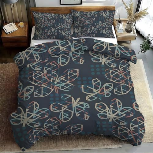 Ypthriline Bettwäsche 135x200 Linienblumen Bettbezug 3D Dunkelgrüne Punkte Bettbezug Mikrofaser 3teilig - 1 Warmes Weiche Bettwäsche 135x200 cm + 2 mit Reißverschluss Kissenbezüge 80x80 cm