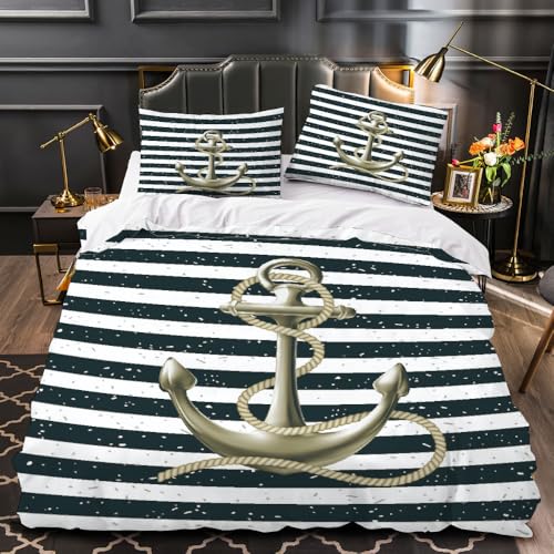 RFFLUX 3D Anker Bettwäsche 155x220 cm 2teilig Microfaser Bettwäsche Maritim Bettbezüge Sommer Weich und Angenehme Bettbezug Set mit Kissenbezug 80x80 cm?Stil 31-17?